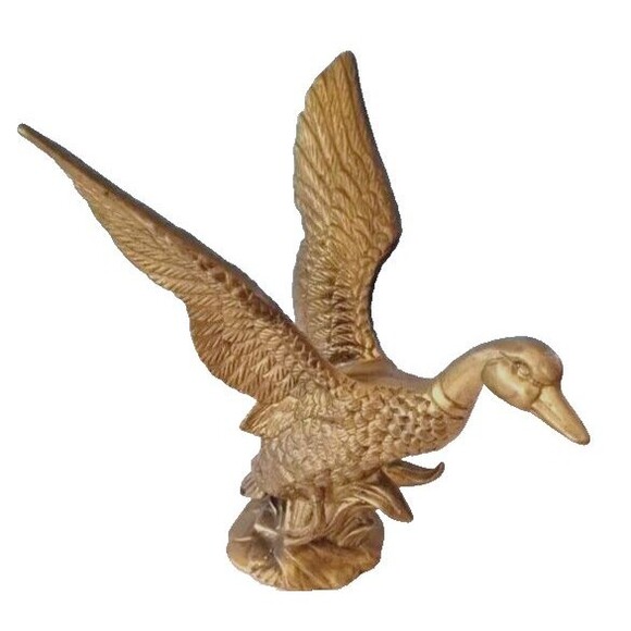 Vintage Other - VTG Heavy Solid Brass Duck Fowl Taking Flight Sculpture Nice Patina & Detail